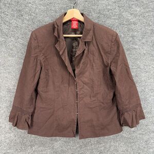 Oscar Blazer Women 14 Brown Button Up Collared Long Sleeve Linen Lined Casual